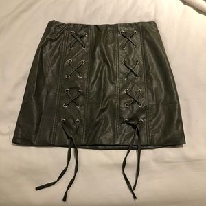 LF green leather skirt